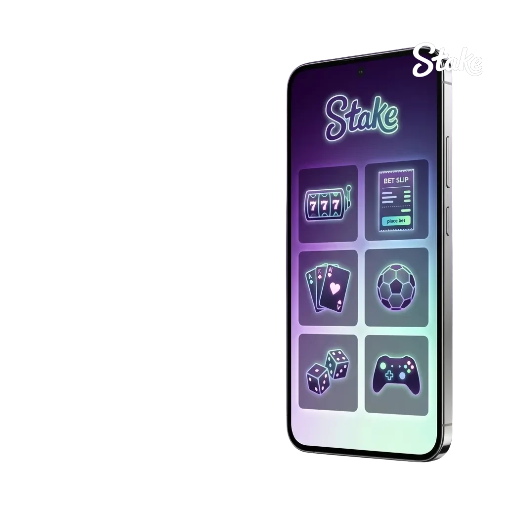 Stake Android app logo displaying sports betting and casino gaming options for mobile download