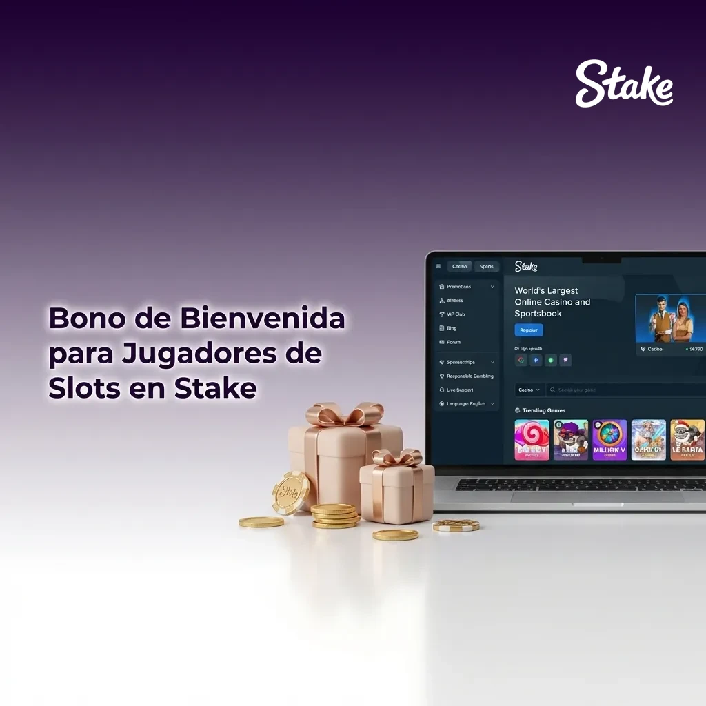 Stake casino welcome bonus page showing 200% match up to ARS 50,000 for slots with deposit requirements displayed
