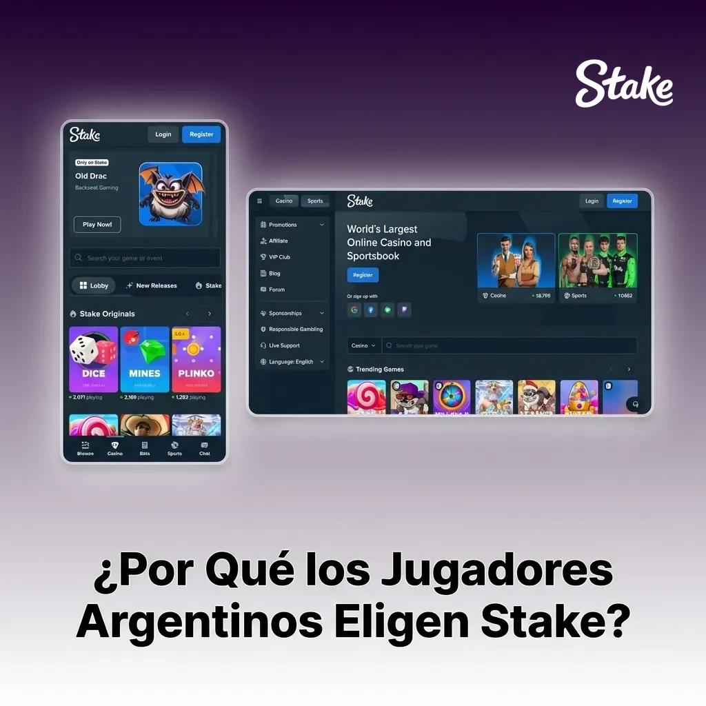 Argentine players choosing Stake casino platform with cryptocurrency features and gaming options displayed on screen