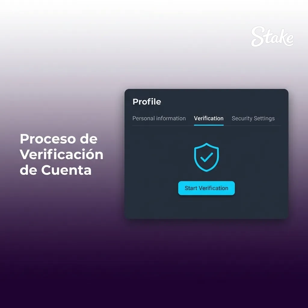 Ilustración del proceso de verificación de cuenta en cinco pasos: perfil, documento, domicilio, revisión y confirmación.